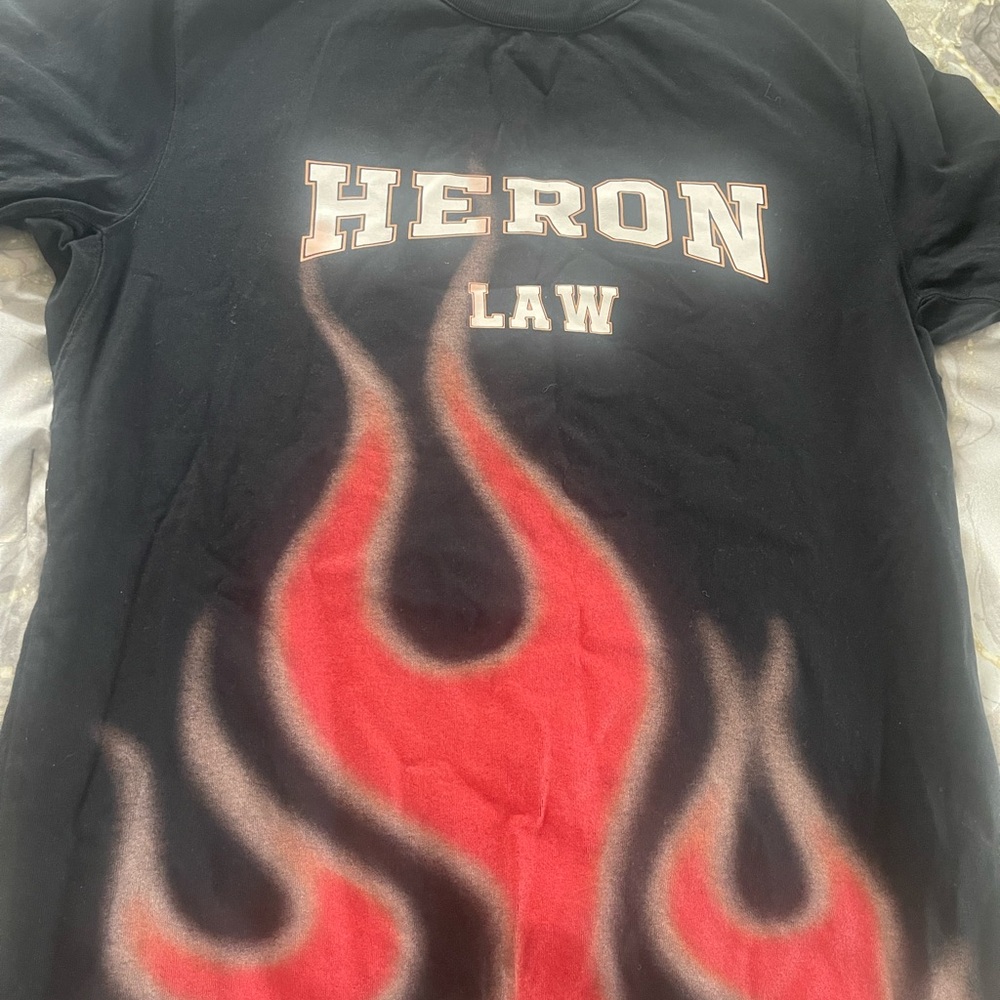 Heron Law Black T-Shirt with Red Flame Design